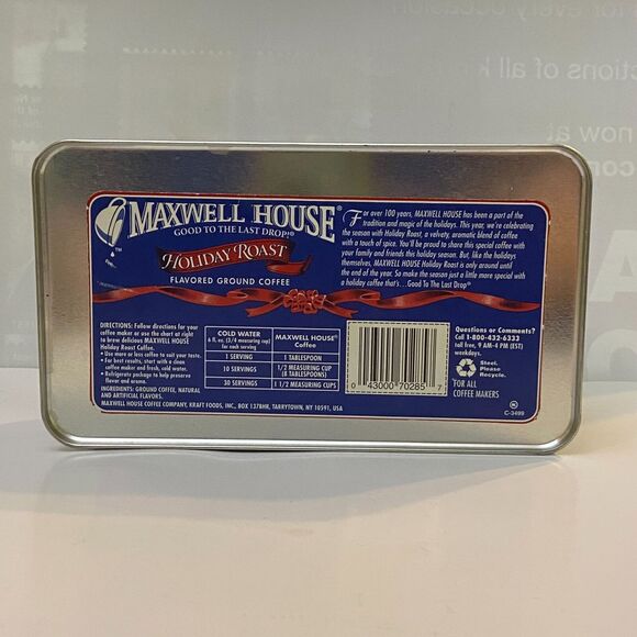 Maxwell House Vintage Tin Holiday Roast Flavored Coffee Rectangular 1997 - Picture 9 of 11